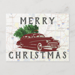 Cartão Postal Vintage Feliz Chritmas Rd Trip