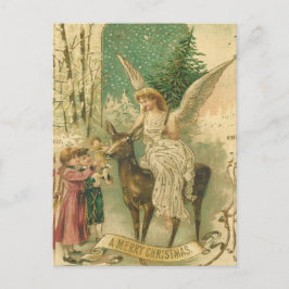 Cartão Postal Vintage Felry Christmas Angel com Kids Holiday