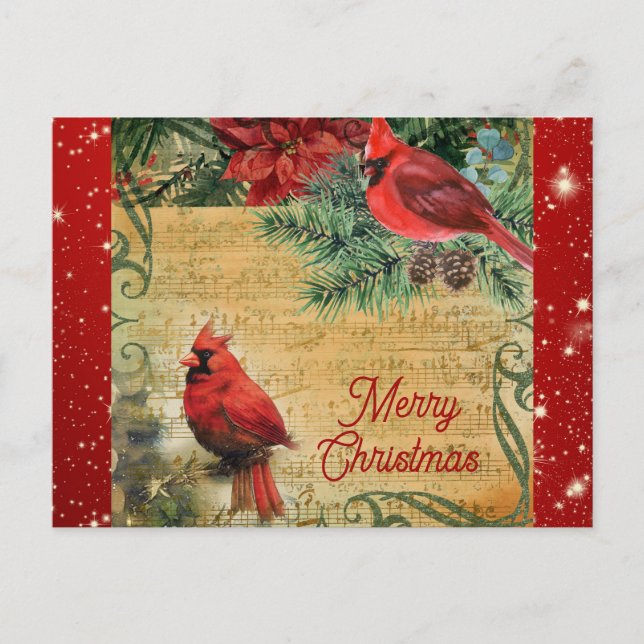 Cartão Postal Vintage Felry Christmas Cardiney Music (Frente)