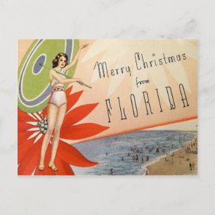 Cartão Postal Vintage Felry Christmas da Florida Beach
