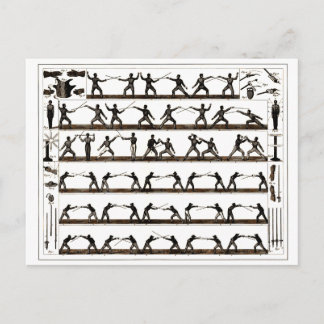 Cartão Postal Vintage Fencing Instruction