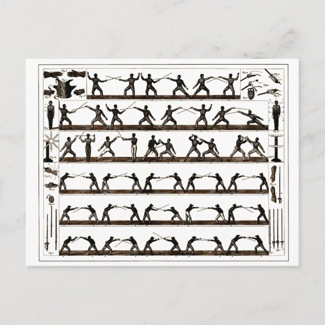 Cartão Postal Vintage Fencing Instruction (Frente)