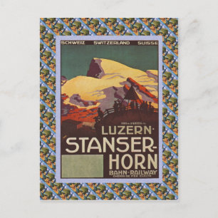 Cartão Postal Vintage Ferrovia Suíça Luzern Stanzerhorn