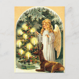 Cartão Postal Vintage Festive Angel com Feriado de Cerveja