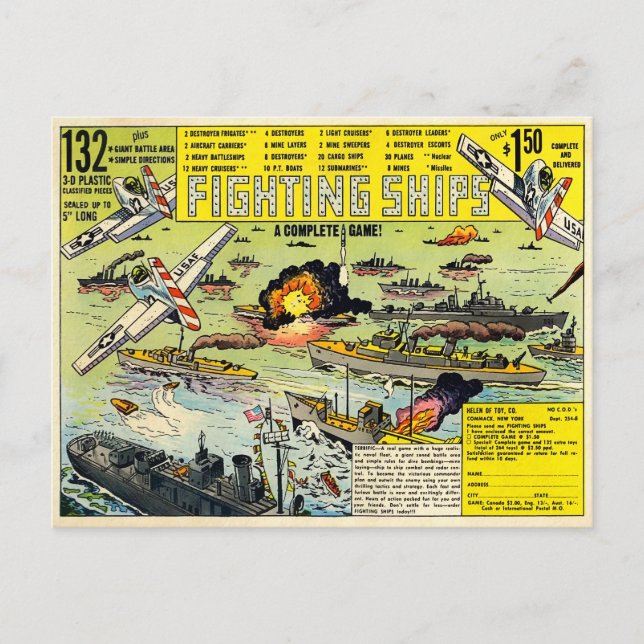 Cartão postal Vintage Fighting Navios (Frente)
