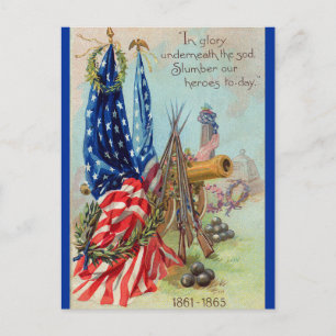 Cartão Postal Vintage Flag e Cannon lembrando nossos heróis