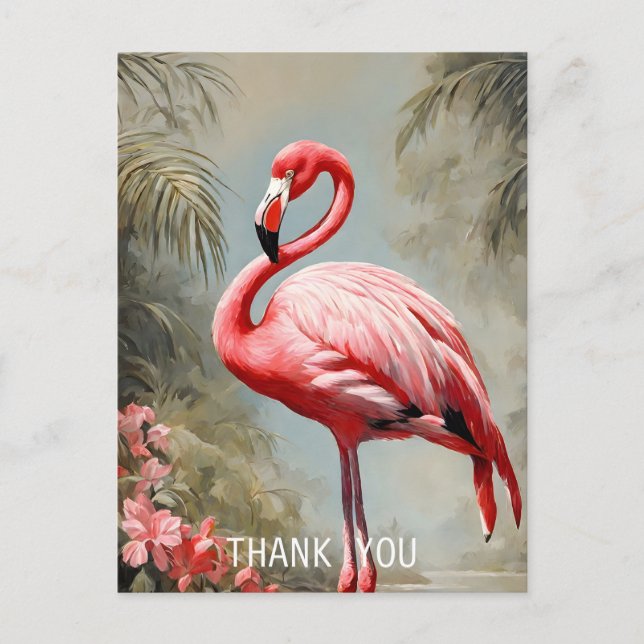 Cartão Postal Vintage Flamingo, Rosa Tropical, (Frente)