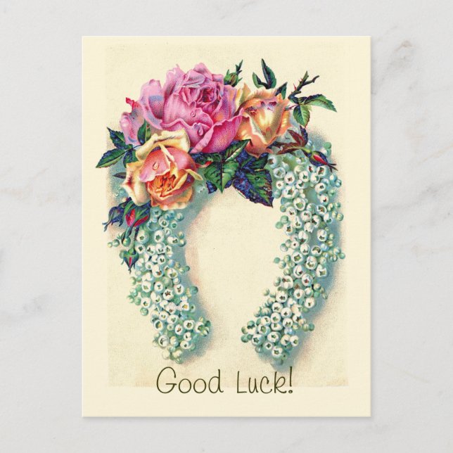 Cartão Postal Vintage Floral Ferradura - Cartão-postal (Frente)