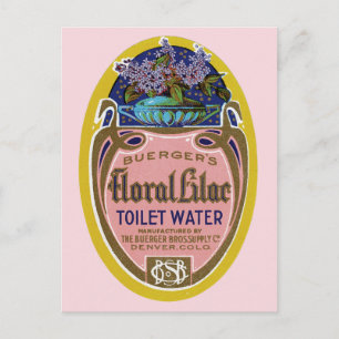 Cartão Postal Vintage Floral Lilac Toilet Water Label