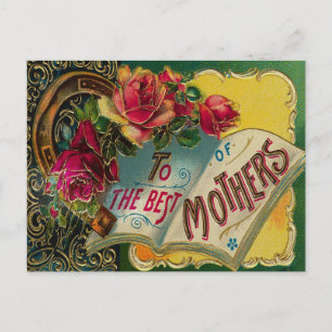 Cartão Postal Vintage Floral Melhor Dia de as mães Mãe