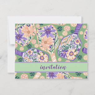 Cartão Postal Vintage Floral Pickleball Design