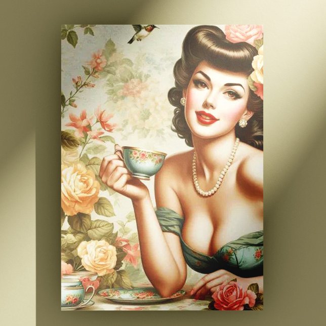 Cartão Postal Vintage Floral Pin Up (Criador carregado)