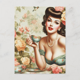Cartão Postal Vintage Floral Pin Up