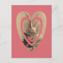Cartão Postal Vintage Floral White Dove Com Nota De Coração