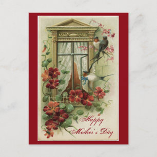 Cartão Postal Vintage Floral Window