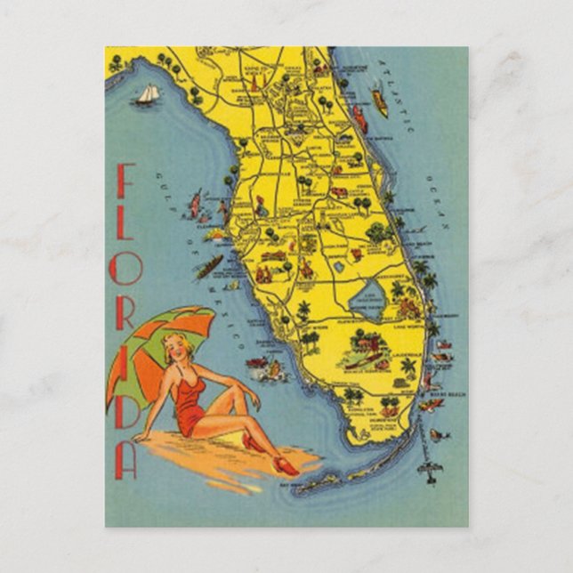 Cartão Postal Vintage Florida, EUA - (Frente)