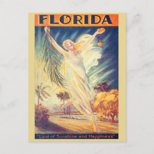 Cartão Postal Vintage Florida Land of Sunshine Nouveau Woman