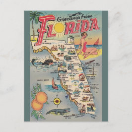Cartão Postal Vintage Florida Map Post Card