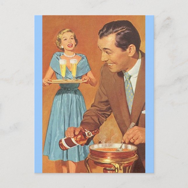 Cartão postal Vintage Fondue Partido Festivo Casa  (Frente)