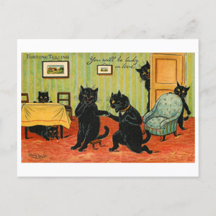 Cartão Postal Vintage Fortune Contar Gatos Negros com Sorte no A