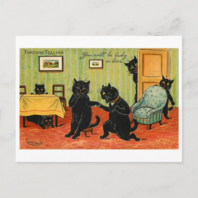 Cartão Postal Vintage Fortune Contar Gatos Negros com Sorte no A (Frente)