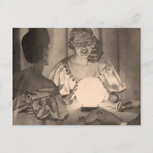 Cartão Postal Vintage Fortune Teller com Crystal Ball Sepia