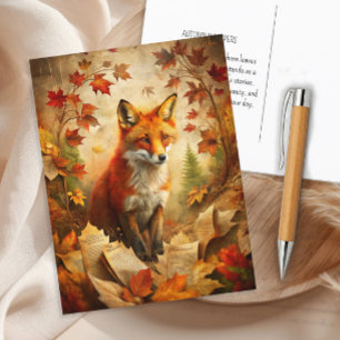 Cartão Postal Vintage Fox Woodland Autumn Deixa Natureza