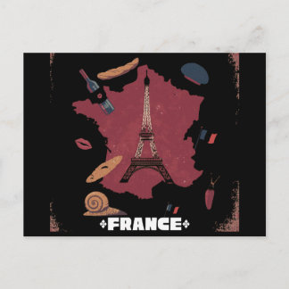 Cartão Postal Vintage France Eiffel Tower Paris Map