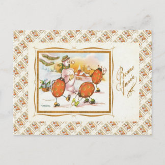 Cartão Postal Vintage France, luta de bola de neve, boneco de ne
