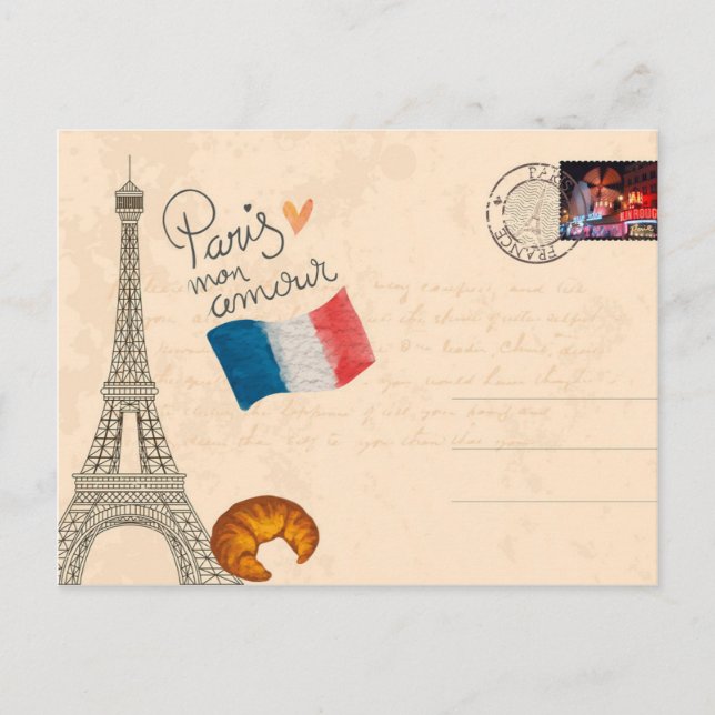Cartão Postal Vintage France Paris Eiffel Torre (Frente)