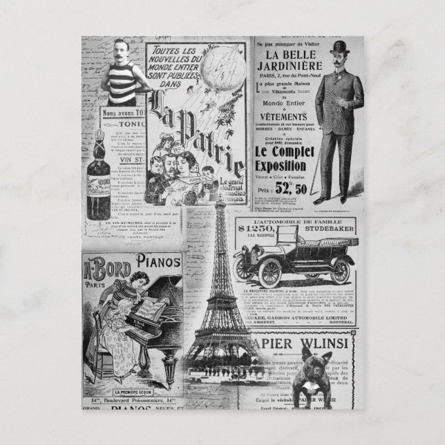 Cartão Postal Vintage francês Eiffel (Frente)