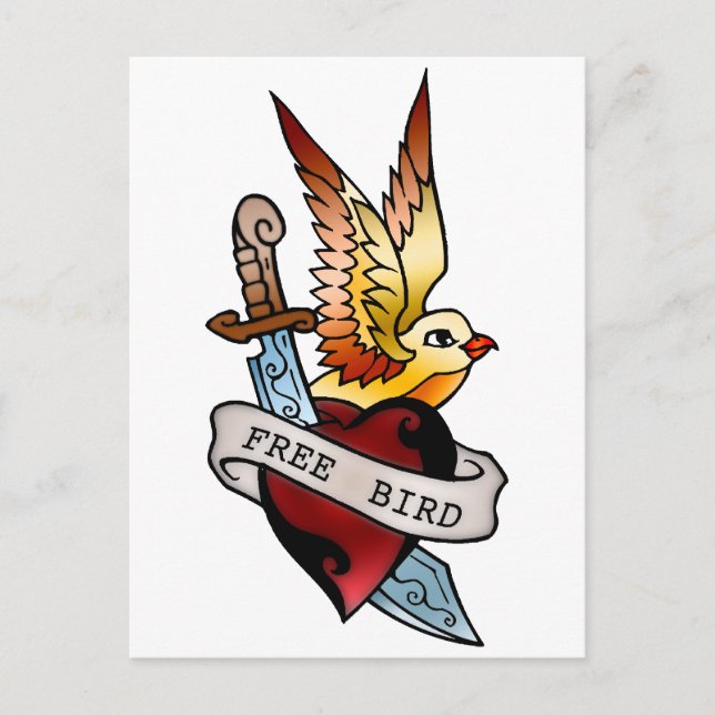 Cartão Postal vintage free bird tattoo (Frente)