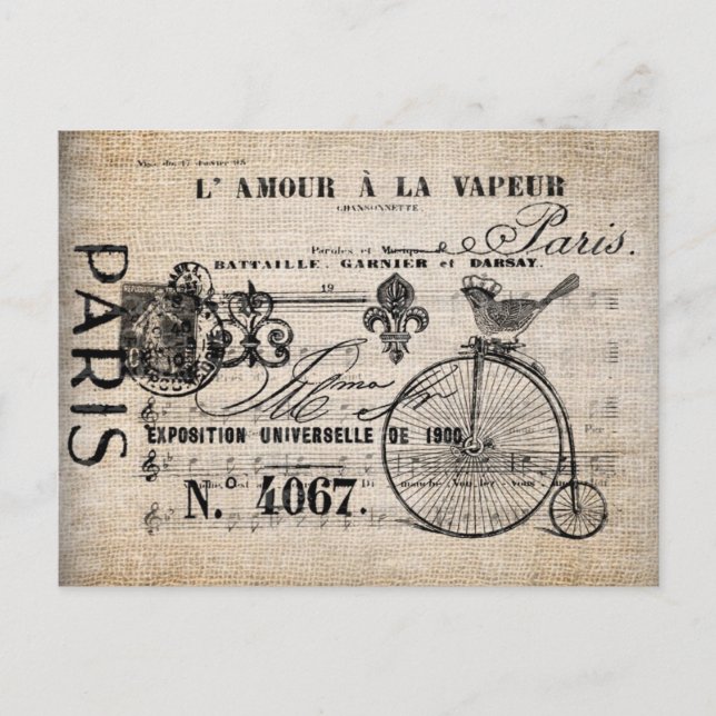 Cartão postal - Vintage French Bird Penny Farthing (Frente)