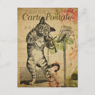 Cartão Postal Vintage French Cat Tocando Violino