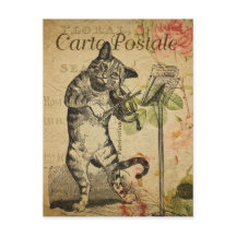 Vintage French Cat Tocando Violino