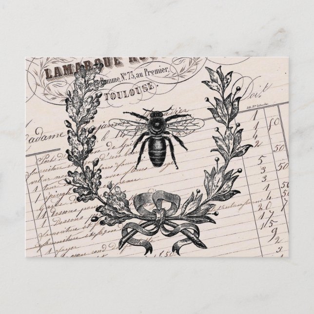 Cartão Postal Vintage French Chic Honey Bee (Frente)