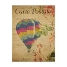 Vintage French Ephemera Hot Air Balloon Floral Pos