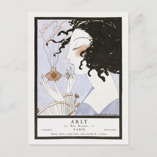 Cartão Postal Vintage French Perfume Fashion IllustratioPostcard (Frente)