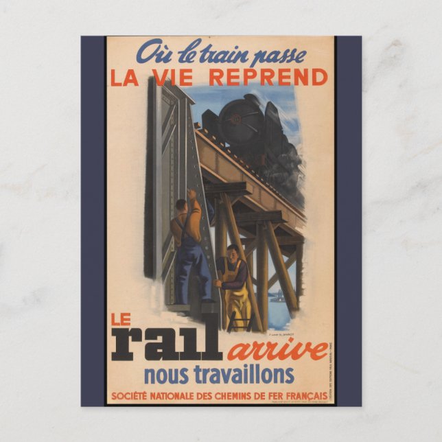 Cartão Postal Vintage French Railroad Viagem Europe (Frente)