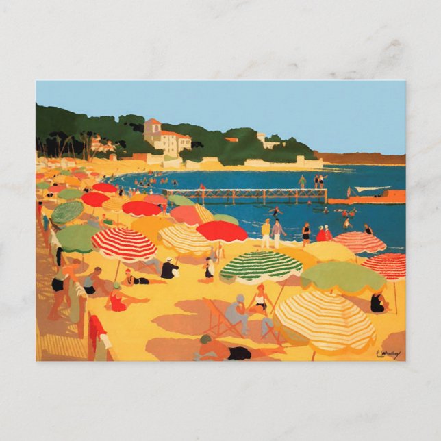 Cartão Postal Vintage French Riviera Beach (Frente)