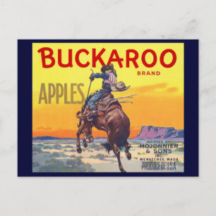 Cartão Postal Vintage Fruta Crate Label Art, Buckaroo Apple
