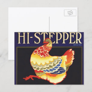 Cartão Postal Vintage Fruta Crate Label Art, Hi Stepper Chicken