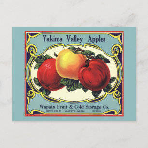 Cartão Postal Vintage Fruta Rótulo Art Yakima Valley Apple