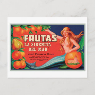 Cartão Postal Vintage Frutas Crate La Sirenita Del Mar Crate Lab