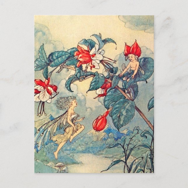 Cartão Postal Vintage Fuchsia Fairies (Frente)