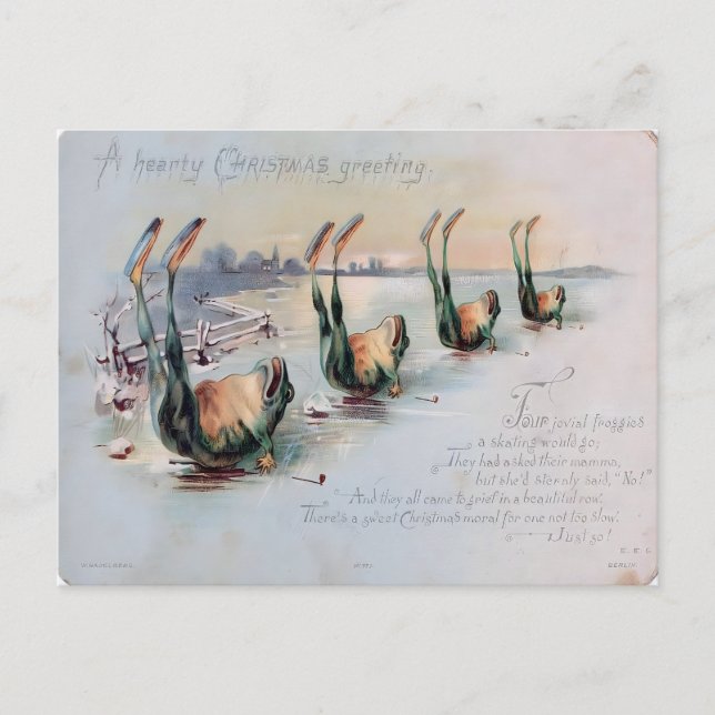 Cartão Postal Vintage Funny Frog Skating Fail (Frente)