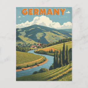 Cartão Postal Vintage Germany River Valley Viagem