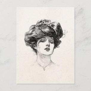 Cartão Postal Vintage Gibson Girl Edwardian Retro Woman Retrato