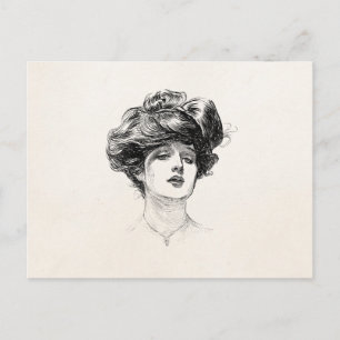 Cartão Postal Vintage Gibson Girl Edwardian Retro Woman Retrato