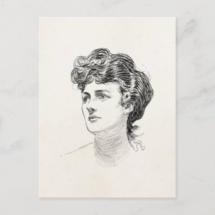 Cartão Postal Vintage Gibson Girl Edwardian Retro Woman Retrato